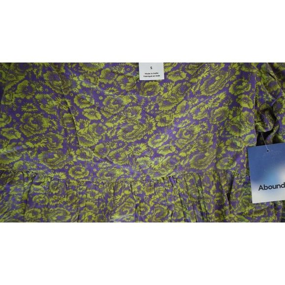 Abound Top Women's Sz S Violet/Yellow Floral Print Square Neck Cropped L/S Top - Picture 7 of 9